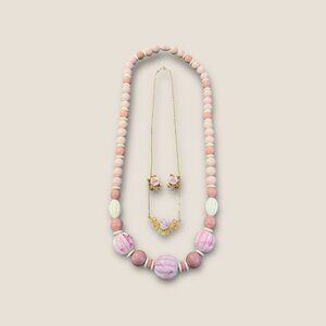 Avon Burst Of Spring Beaded Necklace & Pink Flower Victorian-Style Necklace With